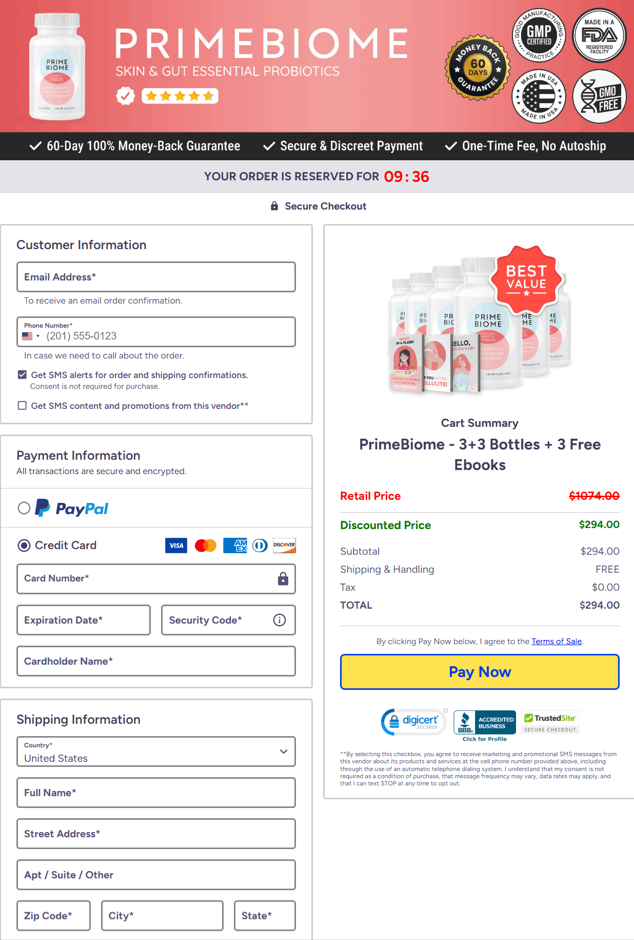 PrimeBiome Checkout page